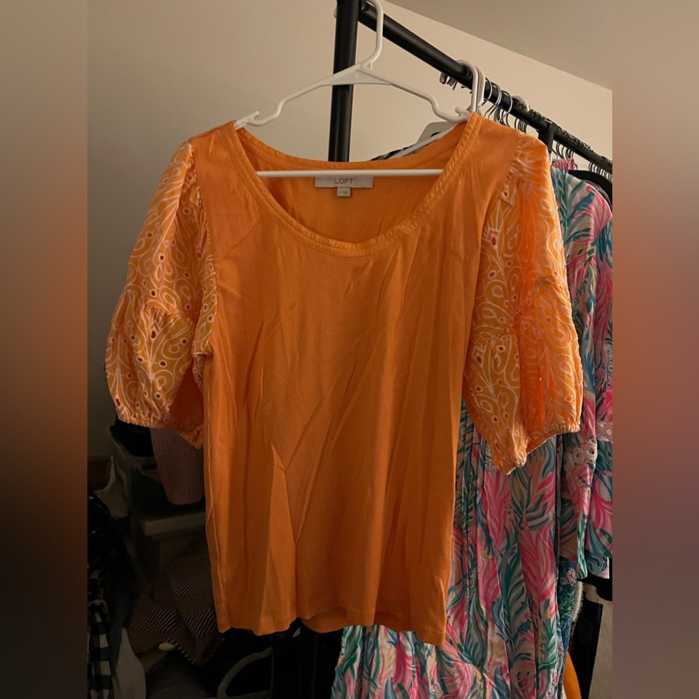 Loft Orange Puff Sleeve Detail Top